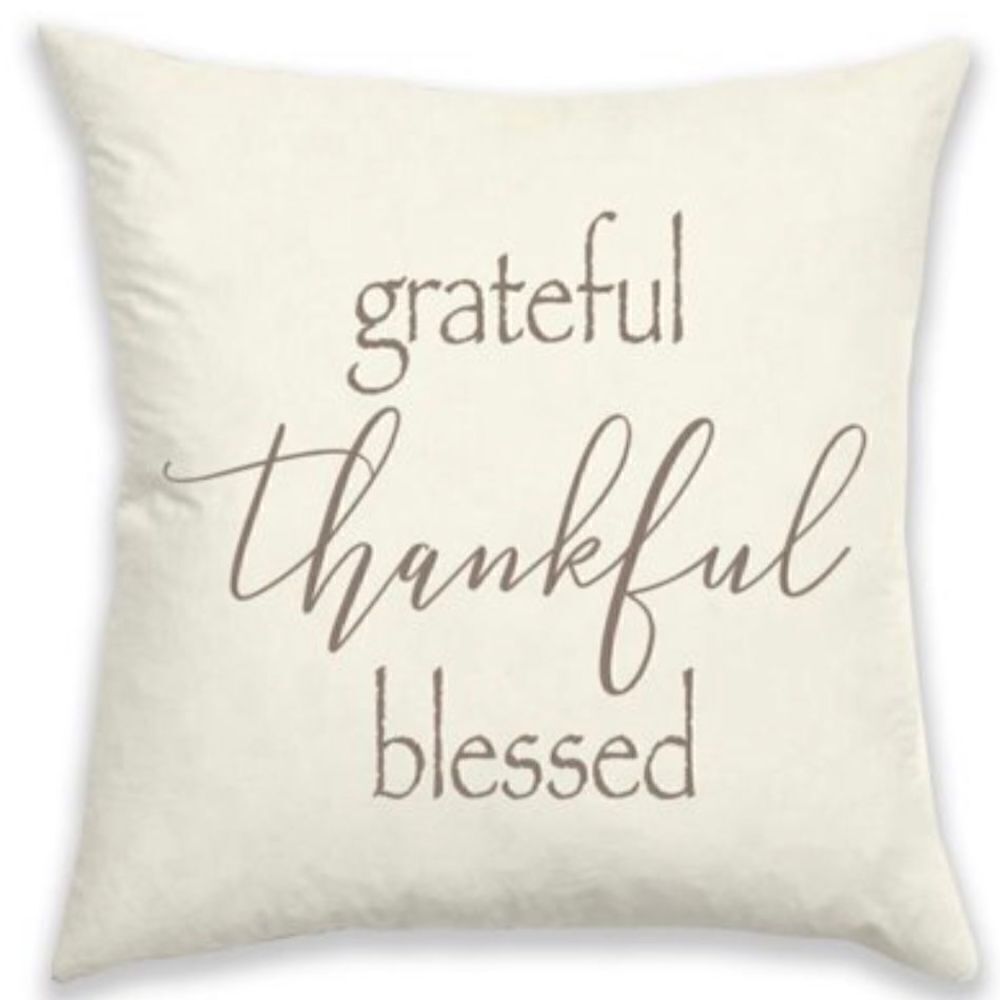 NWT Morgan Home Graphic Grateful￼ Thankful￼ Blessed￼ 18×18 Ivory/Brown Reversibl